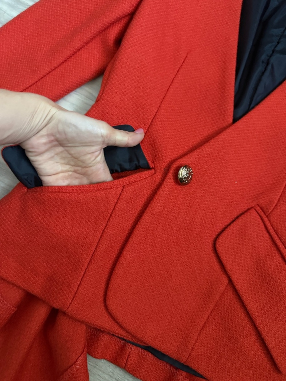 Red Tweed Blazer with Patterned Cuff Detail - Picture 8 of 9
